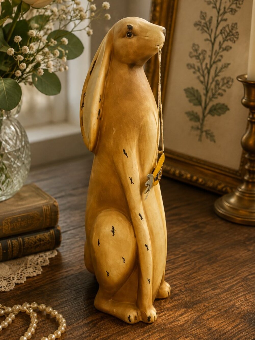 Vintage Primitive Hand Carved Wooden Rabbit Figurine Distressed Finish